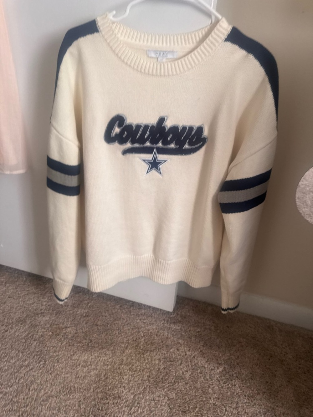 Cowboys Cream Crewneck Sweater with Navy Accents